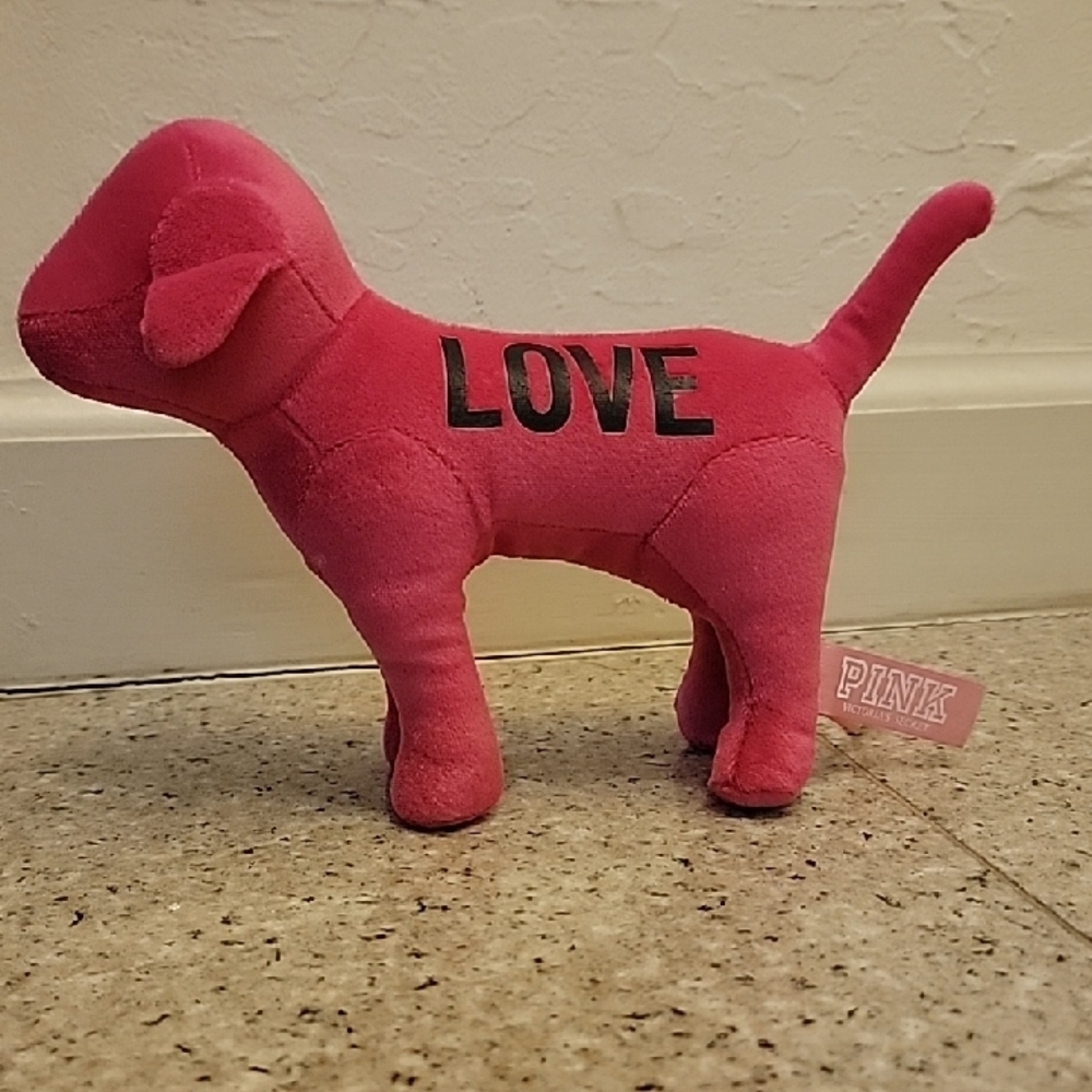 NWOT PINK Victoria's Secret Plush Puppy Dog Toy Vibrant Pink Love